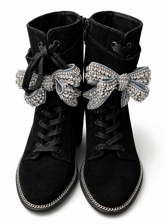 Kurt Geiger Shoes - Kurt Geiger Sutton Crystal Bow Combat Boots Black Suede EU 39